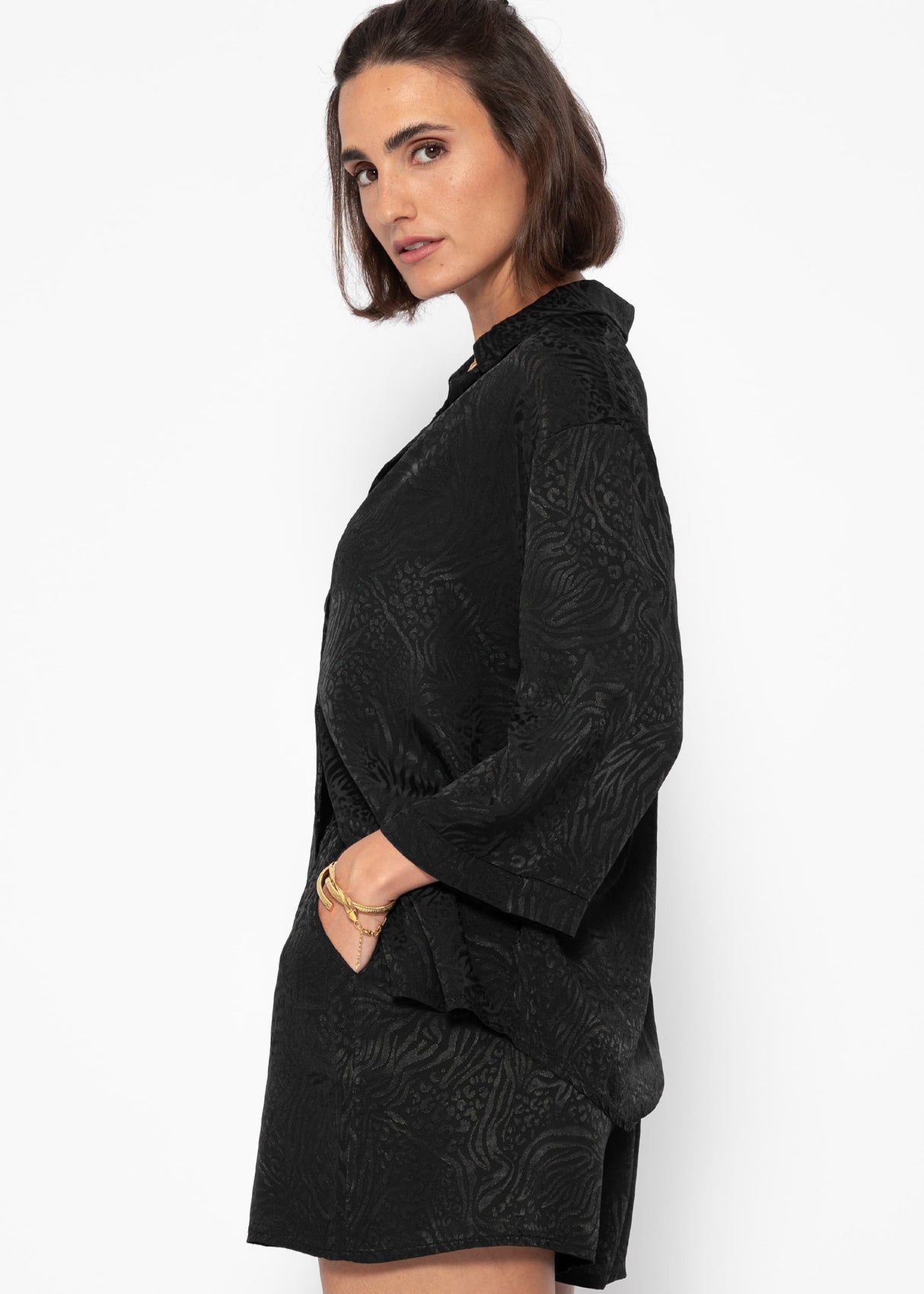 Jacquard blouse shirt - black