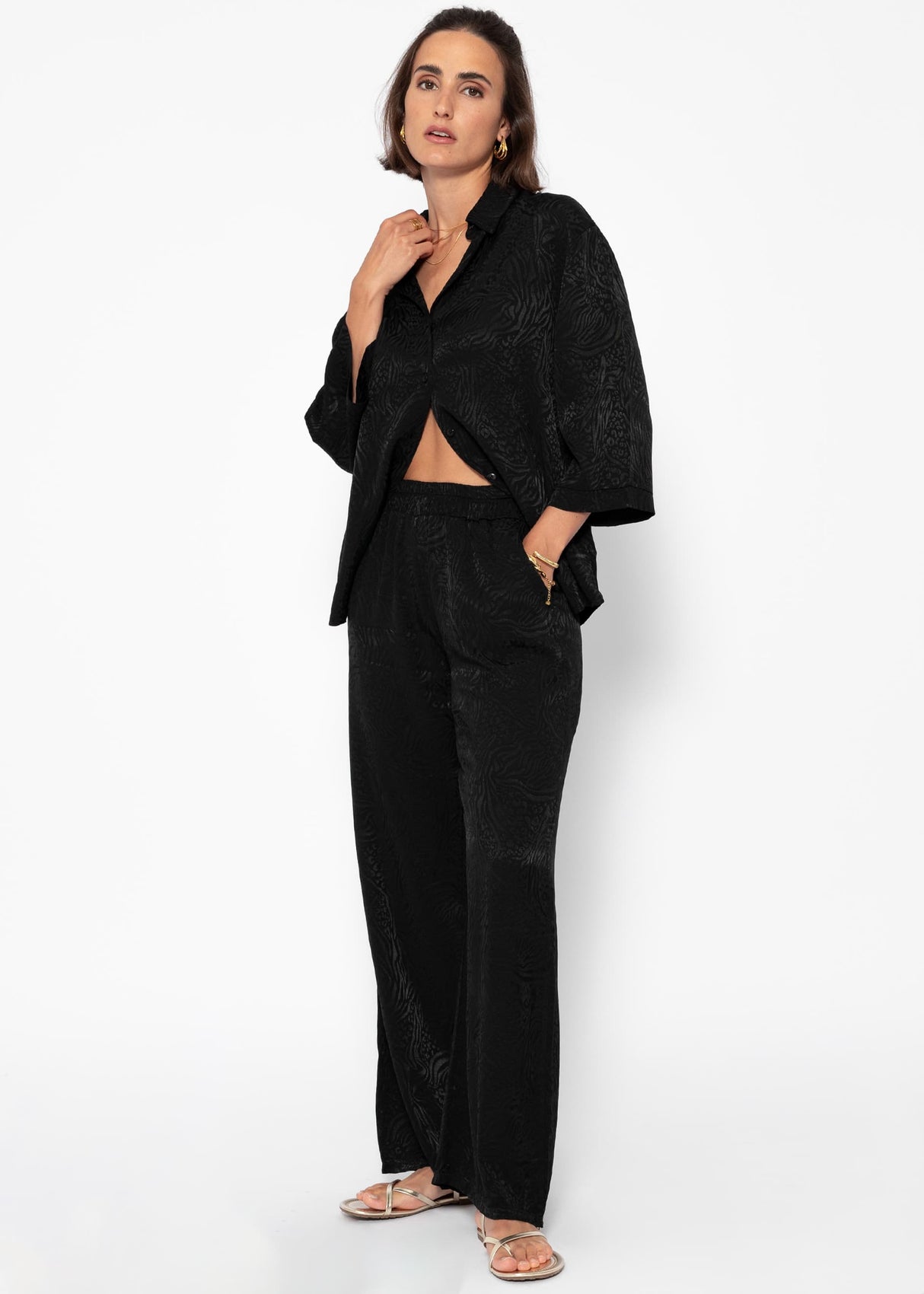 Jacquard blouse shirt - black