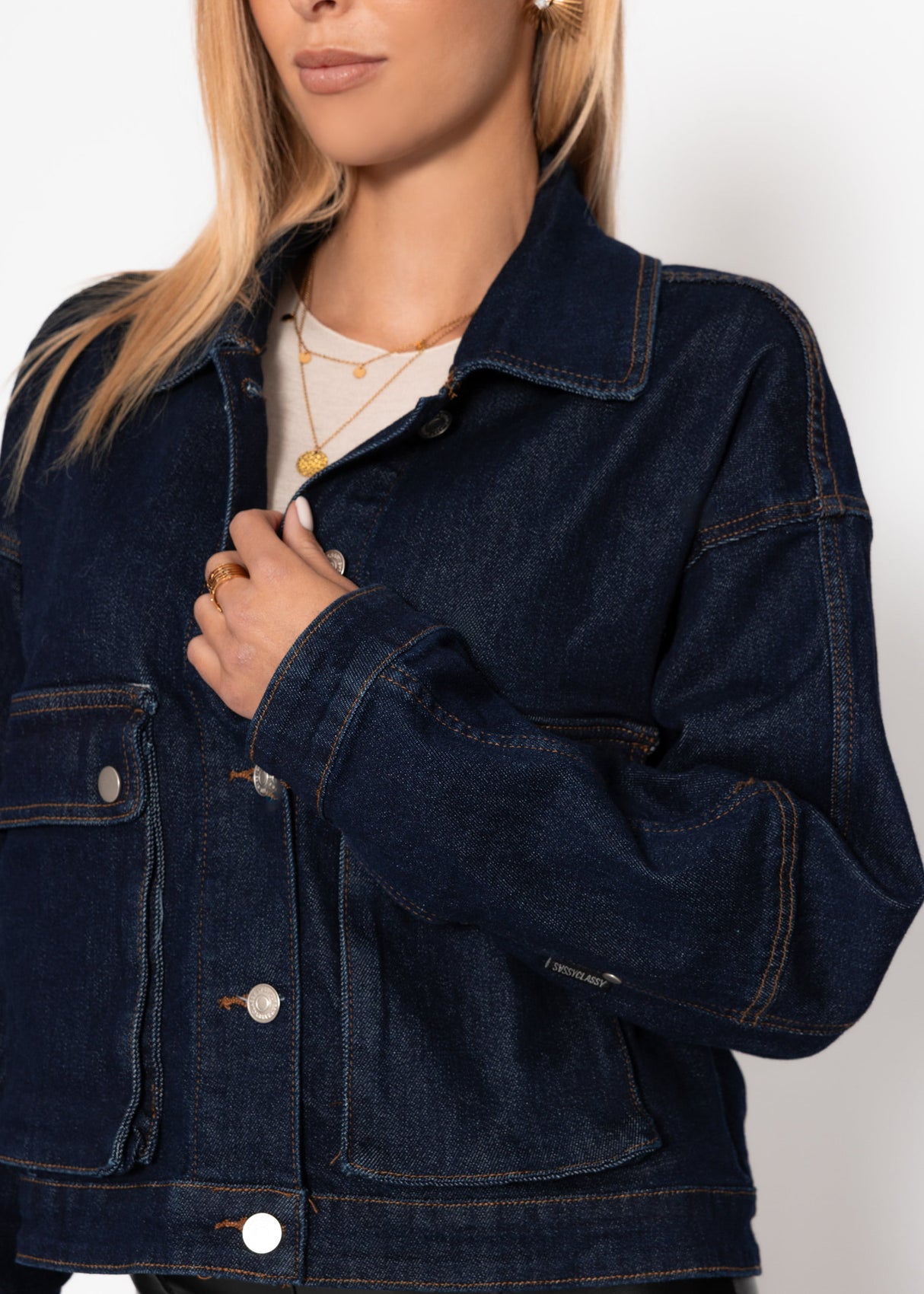 Jeans Jacke mit aufgesetzten Taschen - dunkelblau