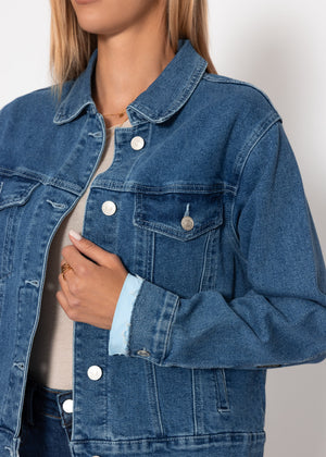 Jeans Jacke mit Kontrastsaum - blau