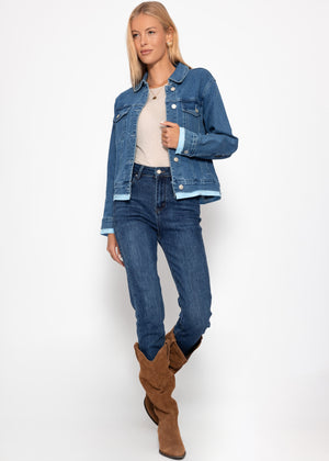 Jeans Jacke mit Kontrastsaum - blau