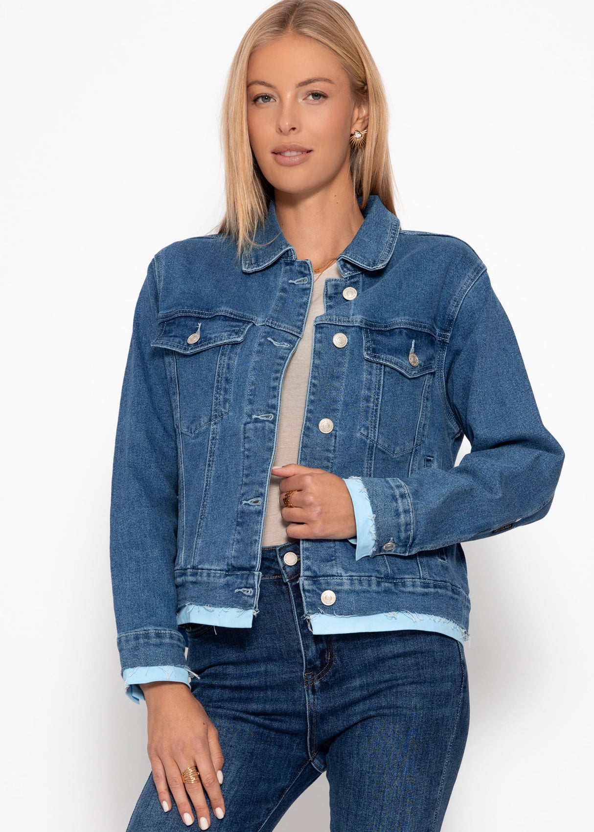 Jeans Jacke mit Kontrastsaum - blau