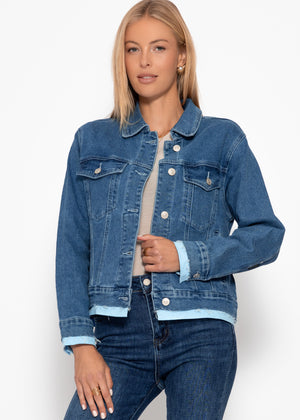 Jeans Jacke mit Kontrastsaum - blau