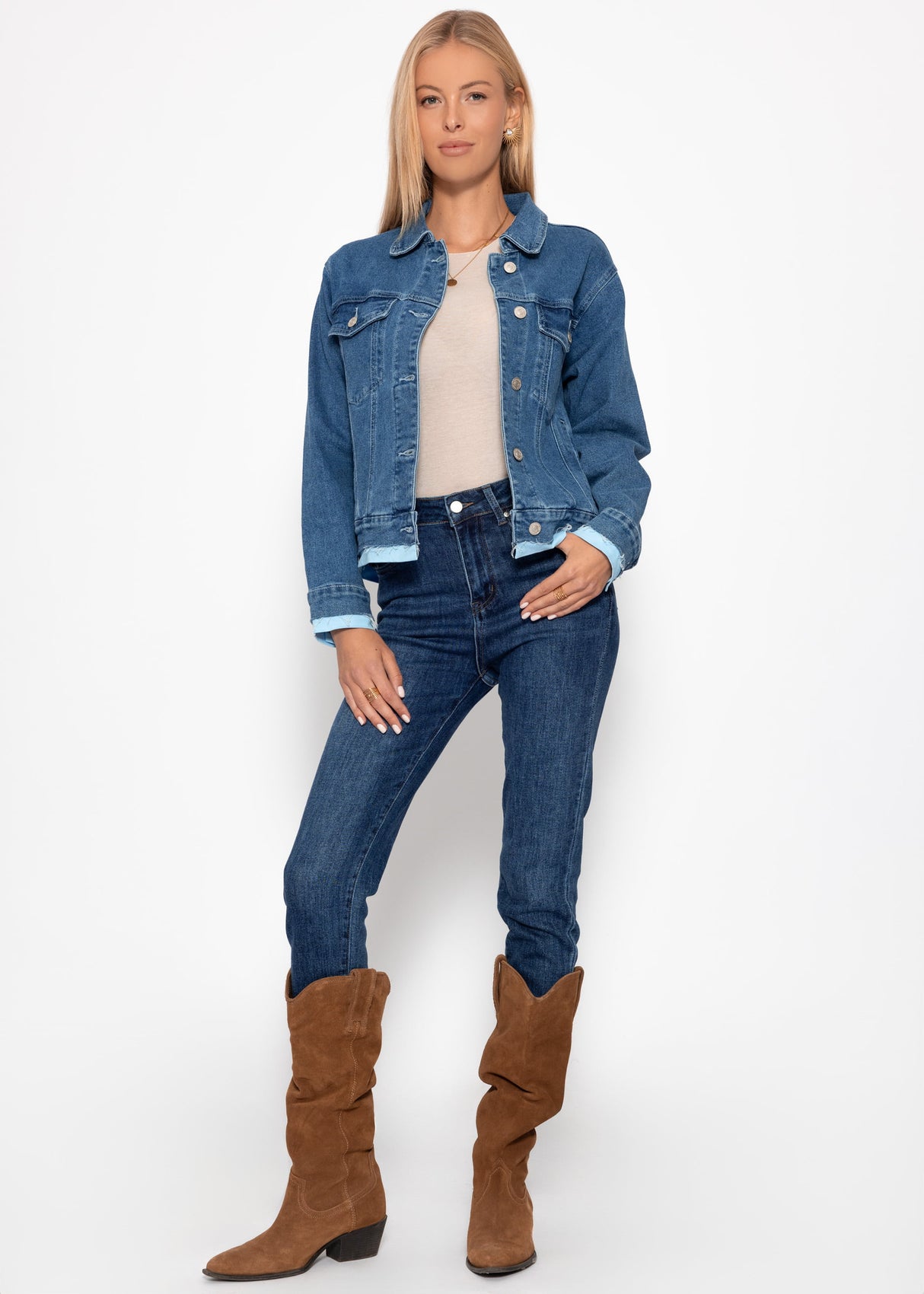 Jeans Jacke mit Kontrastsaum - blau