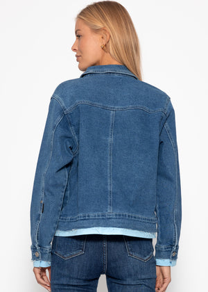 Jeans Jacke mit Kontrastsaum - blau