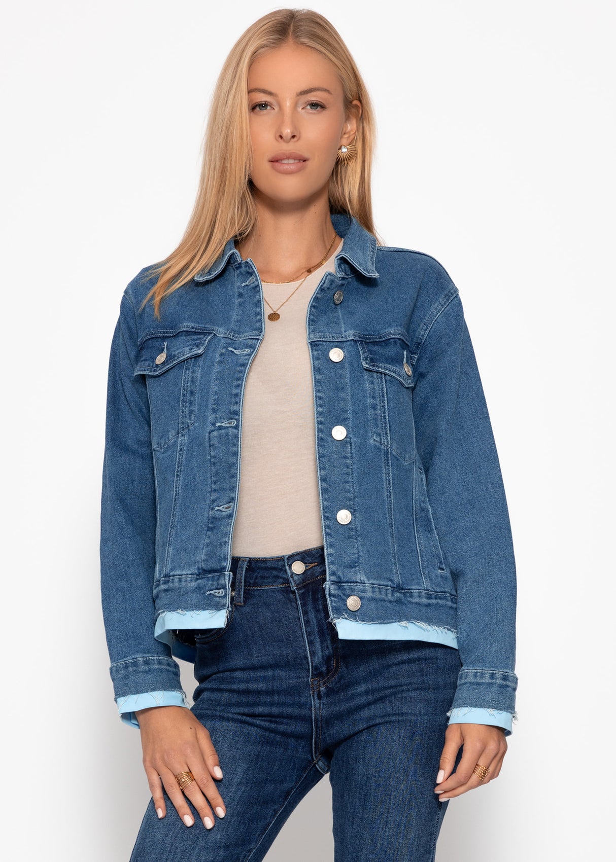 Jeans Jacke mit Kontrastsaum - blau