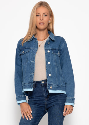 Jeans Jacke mit Kontrastsaum - blau