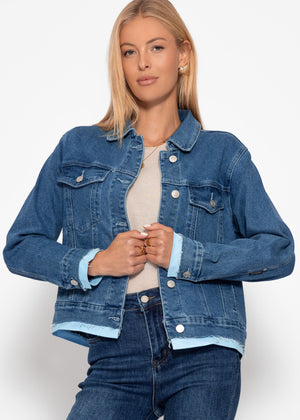 Jeans Jacke mit Kontrastsaum - blau