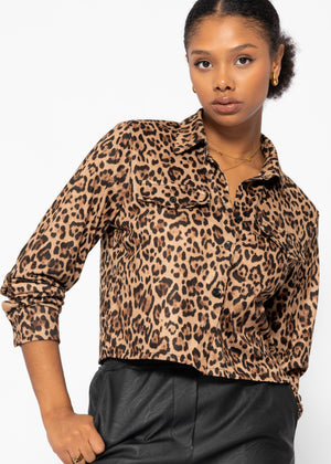 Jersey blouse with leopard print - brown