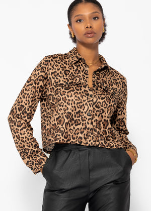Jersey blouse with leopard print - brown