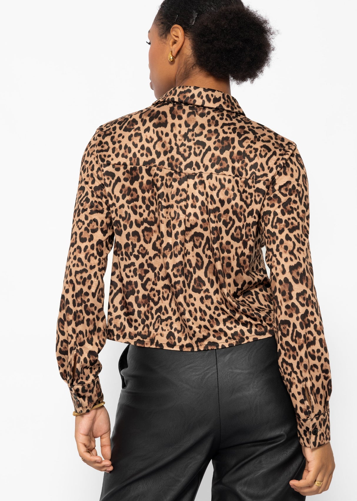 Jersey blouse with leopard print - brown
