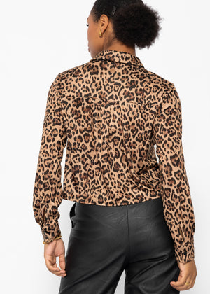 Jersey blouse with leopard print - brown