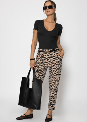 Jersey chinos in leo print - beige