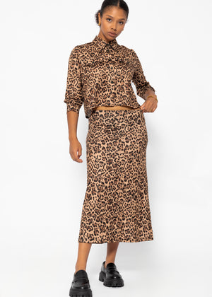 Jersey blouse with leopard print - brown