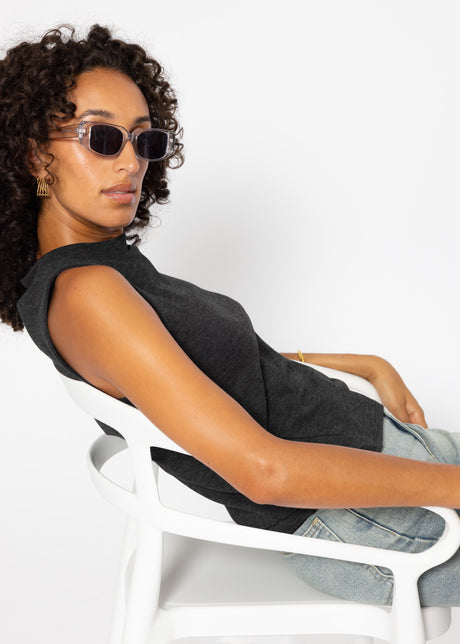 Jersey top with funnel neck - dark grey marl