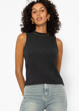 Jersey top with stand-up collar - dark grey mottled
