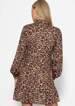 Jerseykleid mit Leo-Print - braun