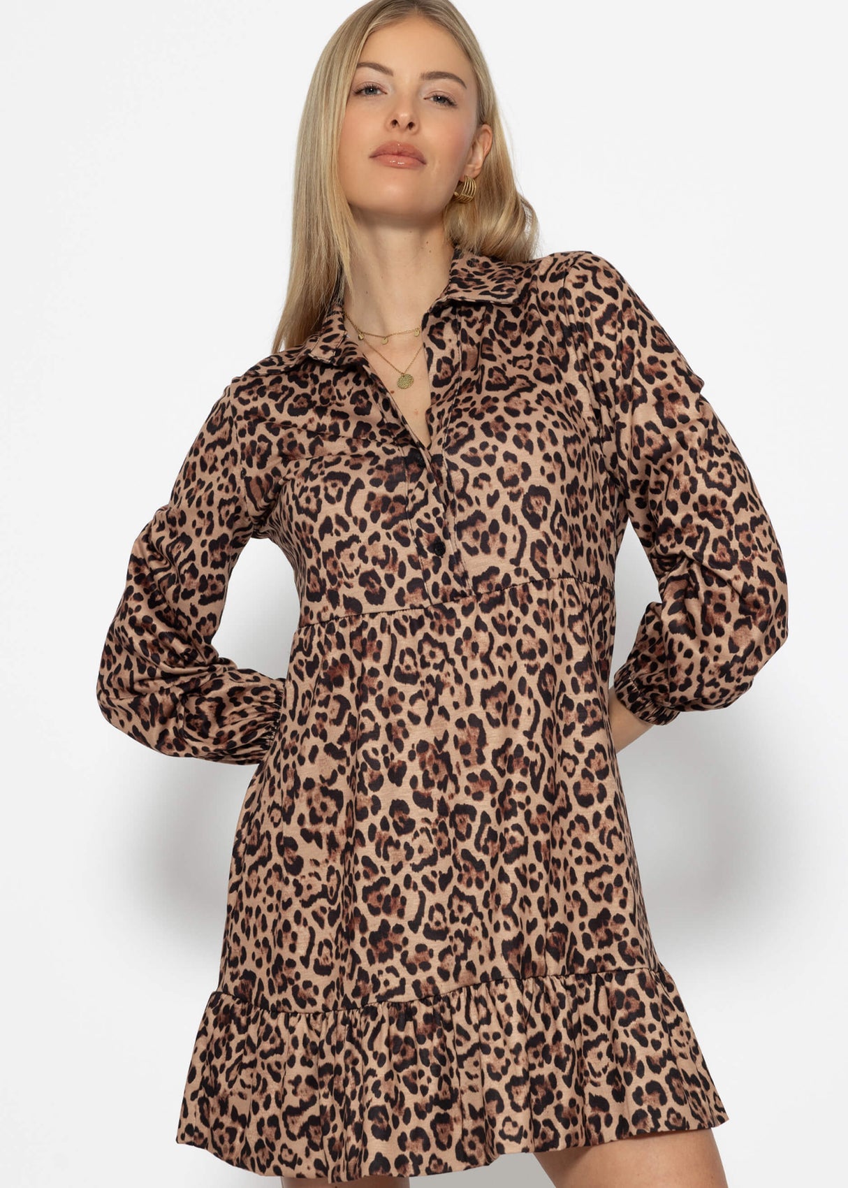 Jerseykleid mit Leo-Print - braun