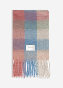 Checked fluffy scarf - pink-blue-green