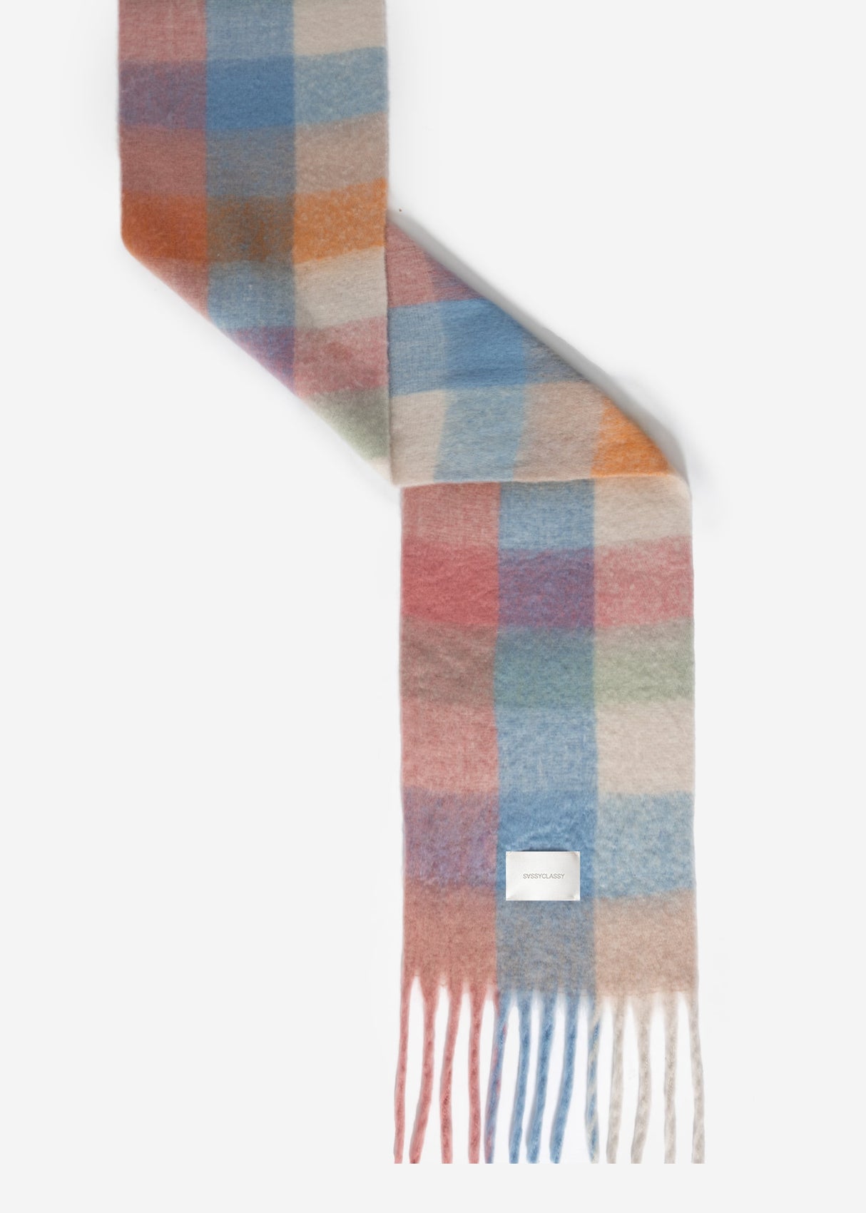 Checked fluffy scarf - pink-blue-green