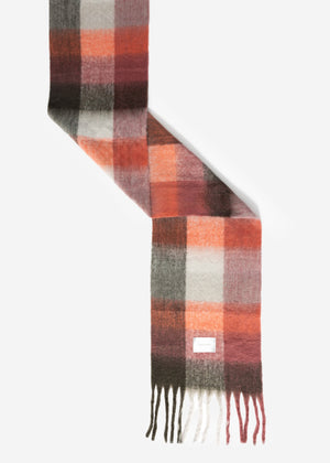 Karierter flauschiger Schal - grau-lachs