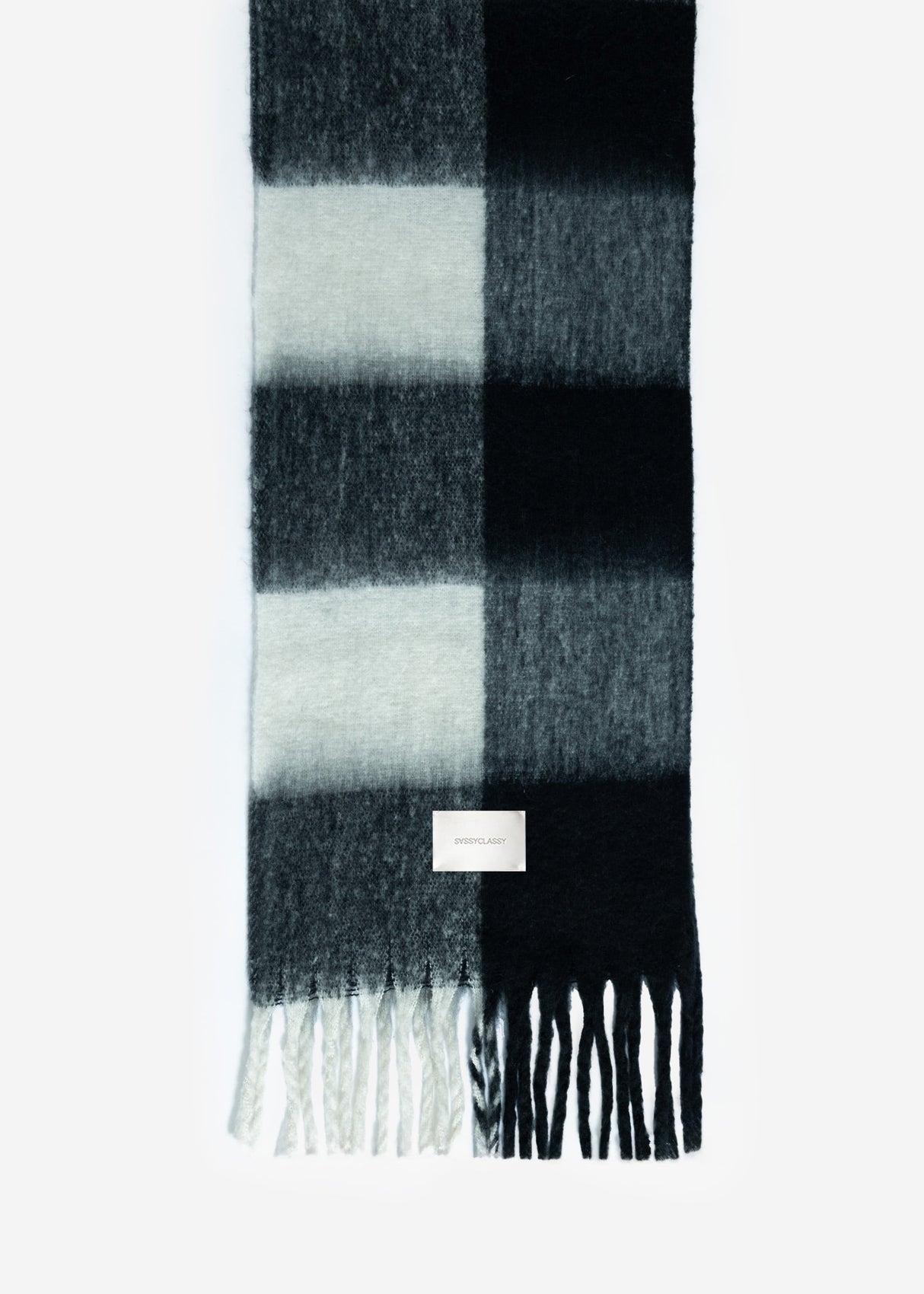 Checked fluffy scarf - black-white-grey