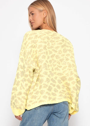 Short cardigan with leo print - yellow-beige