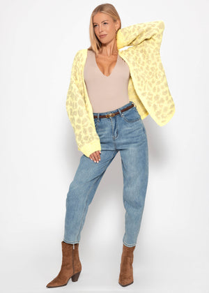 Short cardigan with leo print - yellow-beige