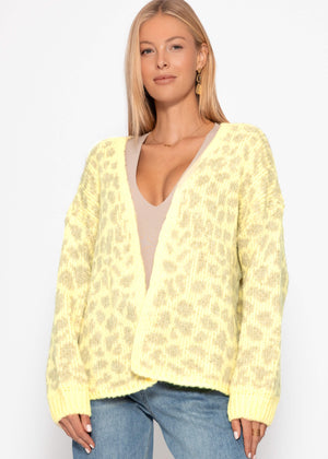 Short cardigan with leo print - yellow-beige