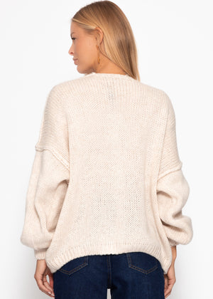 Casual cardigan with outer seams - beige