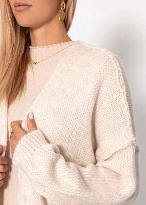 Casual cardigan with outer seams - beige