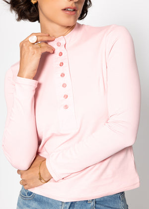 Long sleeve shirt with wide button placket - pink