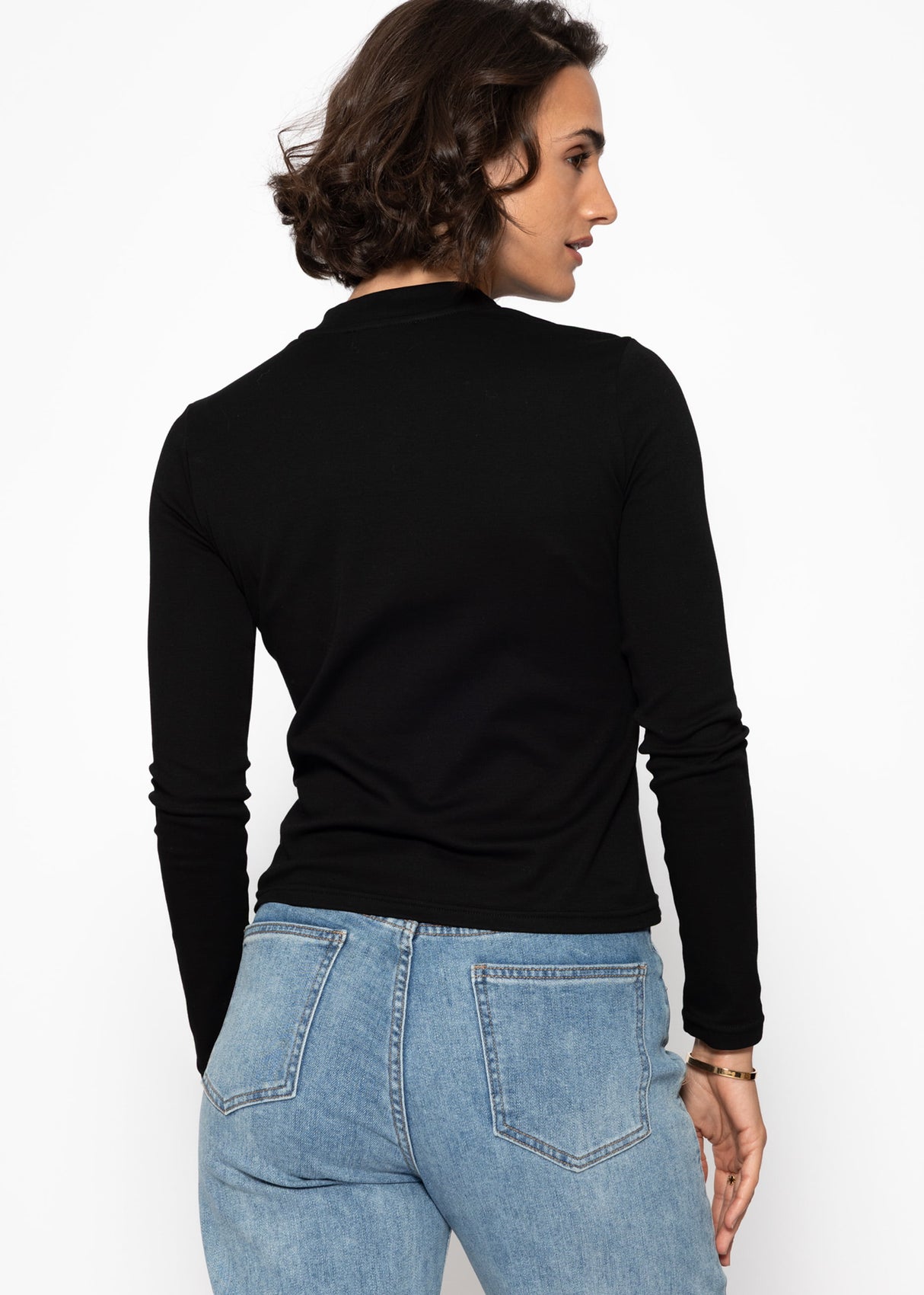 Long sleeve shirt with wide button placket - black