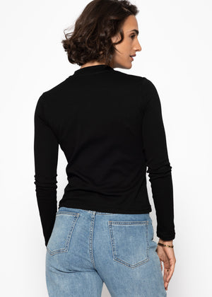 Long sleeve shirt with wide button placket - black