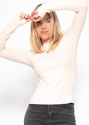 Long -sleeved shirt with contrast inserts - beige