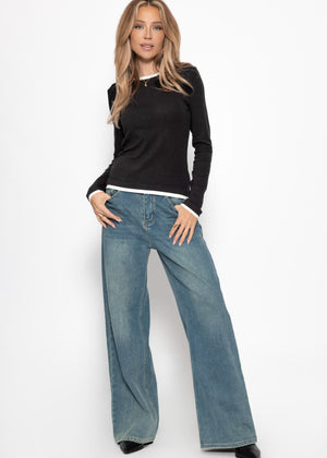 Long -sleeved shirt with contrast inserts - black