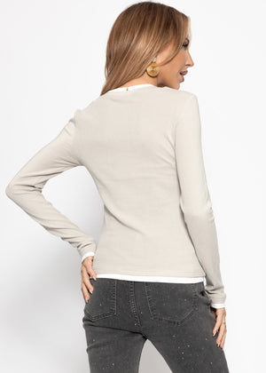 Long -sleeved shirt with contrast inserts - taupe