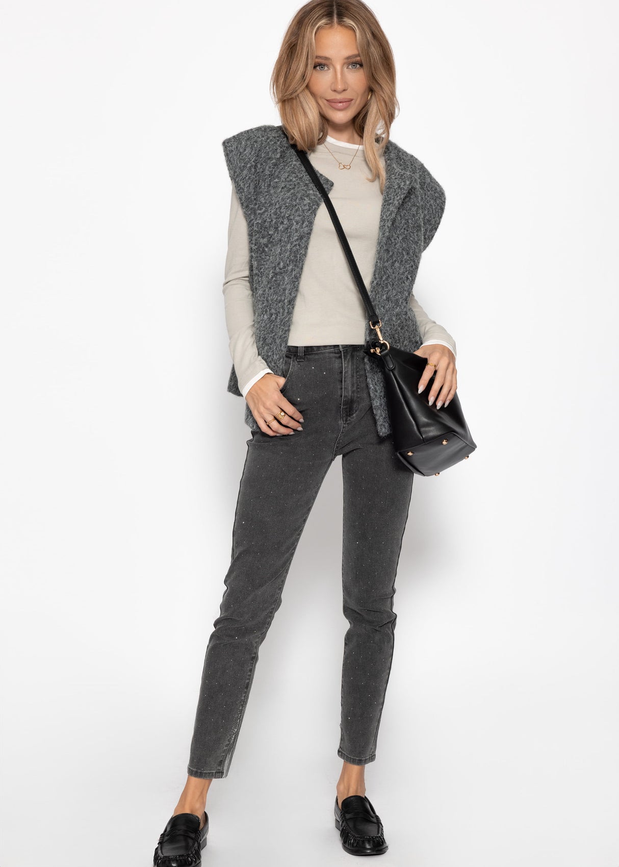 Long -sleeved shirt with contrast inserts - taupe