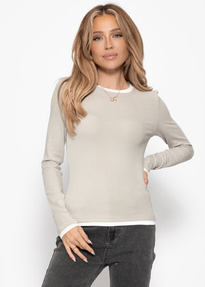Long -sleeved shirt with contrast inserts - taupe