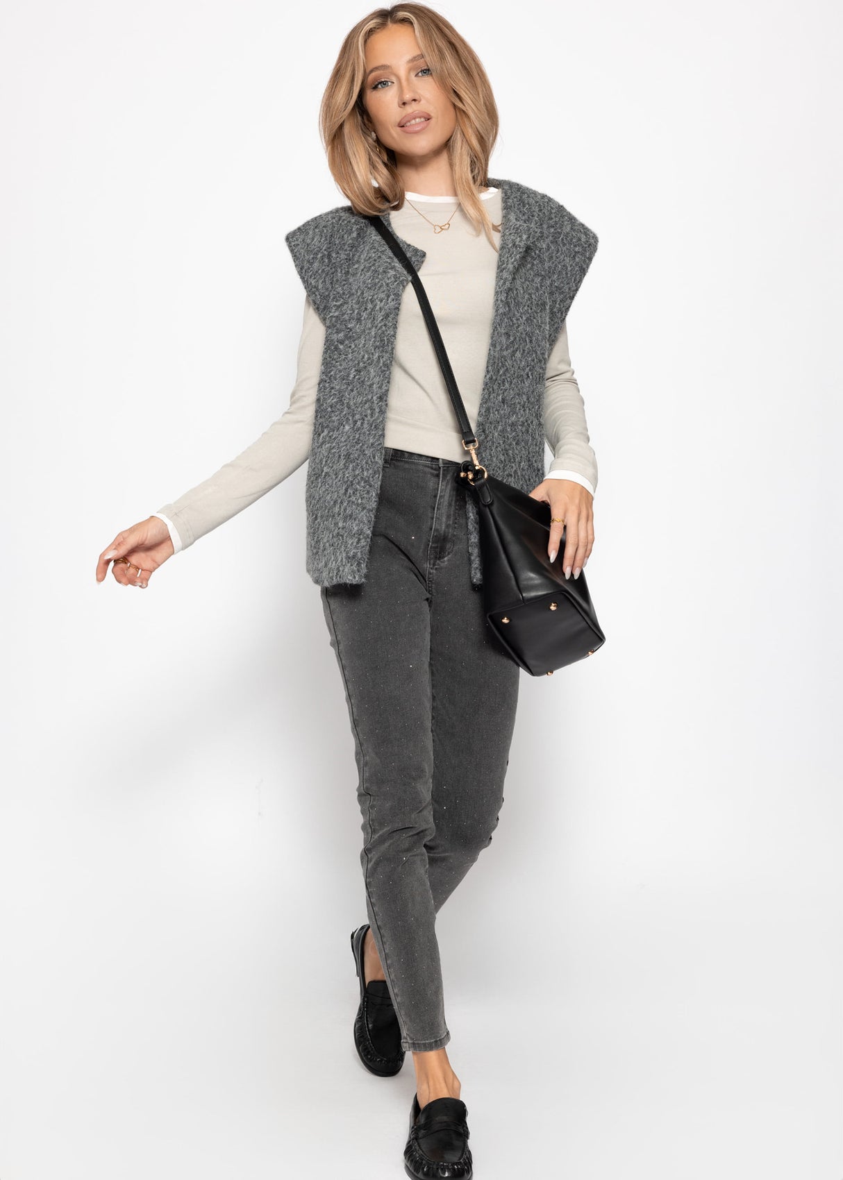 Long -sleeved shirt with contrast inserts - taupe