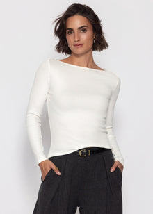 Langarmshirt mit U-Boot Ausschnitt - offwhite