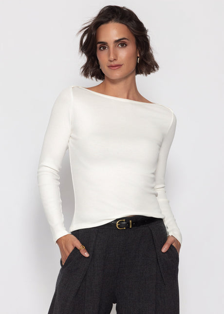 Langarmshirt mit U-Boot Ausschnitt - offwhite