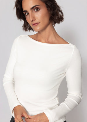 Langarmshirt mit U-Boot Ausschnitt - offwhite