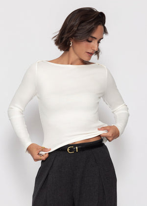 Langarmshirt mit U-Boot Ausschnitt - offwhite