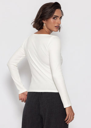 Langarmshirt mit U-Boot Ausschnitt - offwhite