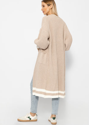 Long cardigan with pockets - beige-off-white