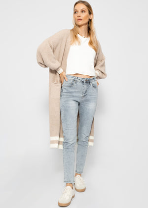 Long cardigan with pockets - beige-off-white