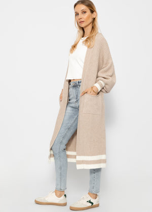 Long cardigan with pockets - beige-off-white