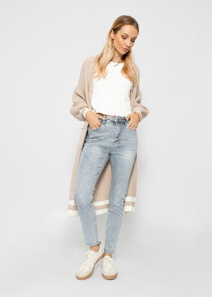 Long cardigan with pockets - beige-off-white