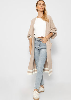 Long cardigan with pockets - beige-off-white